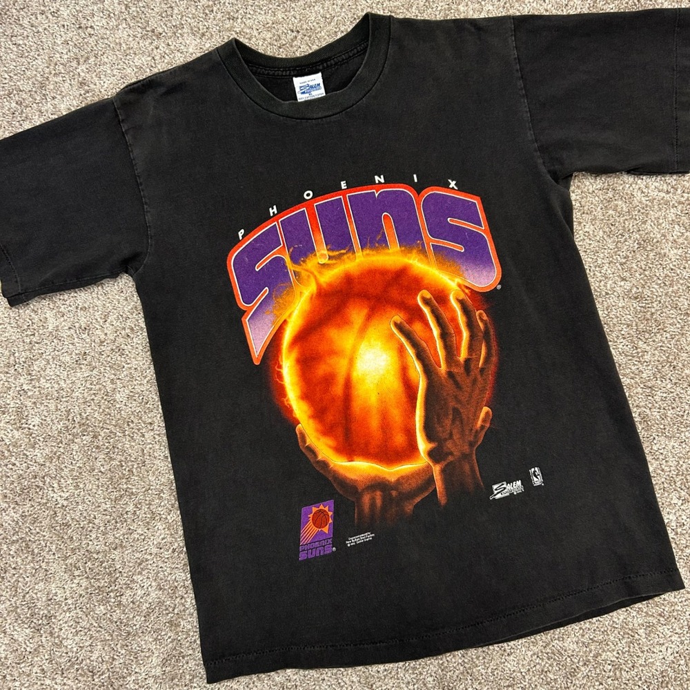Vintage Phoenix Suns Salem Sportswear 90s Flaming Ball Black TShirt Men XL 1992
